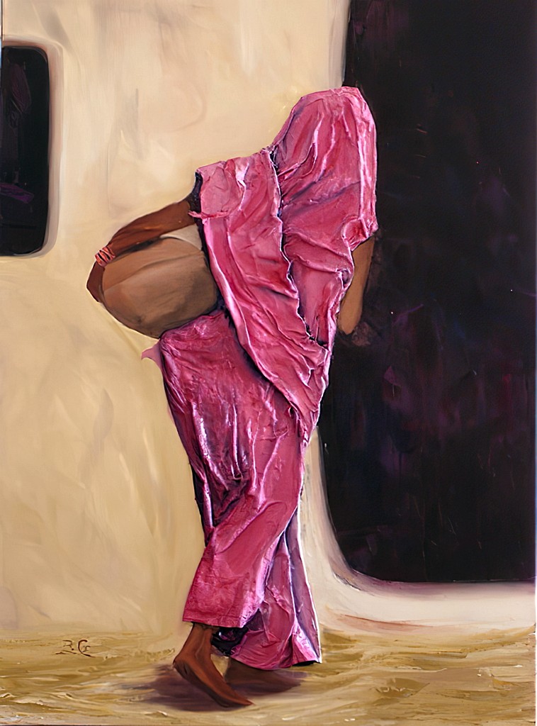 2005 02-Kawan.jpg - Année 2005 - 65 x 50 cm  Tissu collé, huile au pinceau et au couteau sur toile